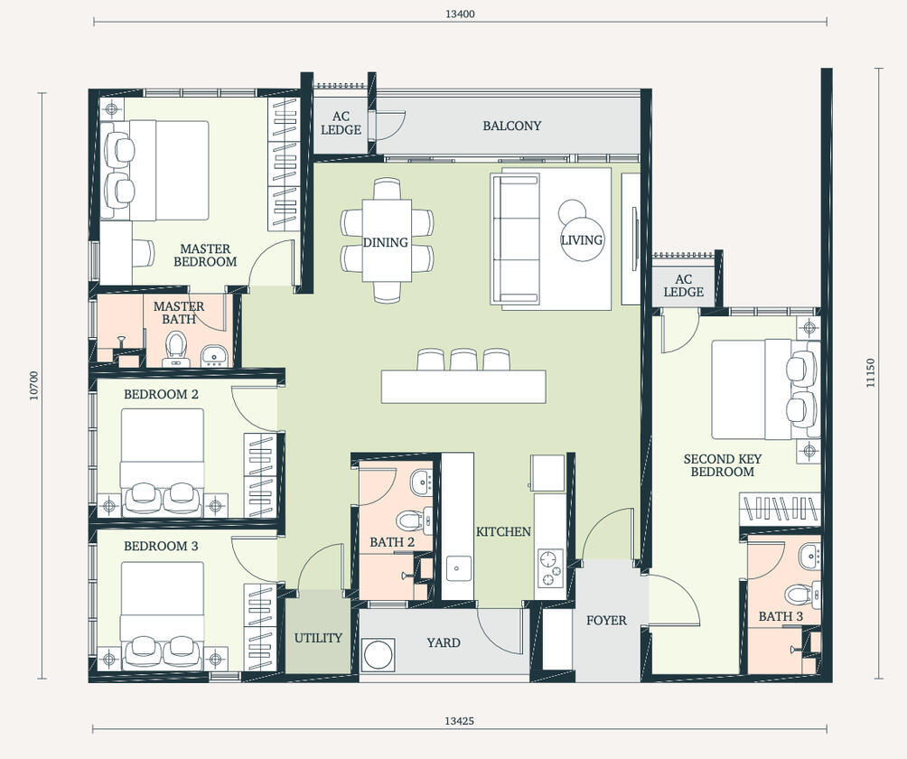 Type D - 1,419 sqft - 4 Bedrooms + 3 Baths