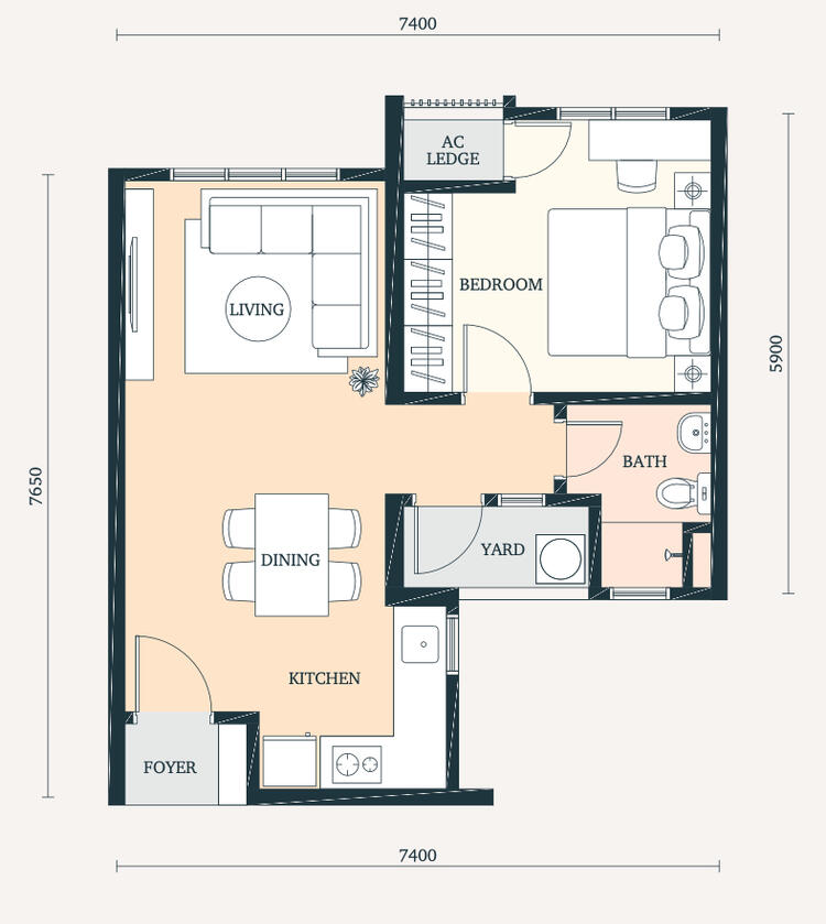 Type A - 555 sqft - 1 Bedroom + 1 Bath